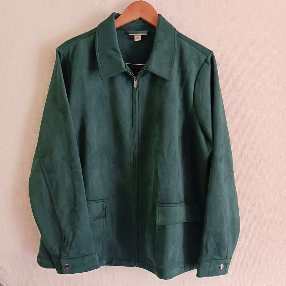 Women's Microsuede Zip-Front Jacket, Appleseed's, size XL, Forest‎ Green - Picture 2 of 9